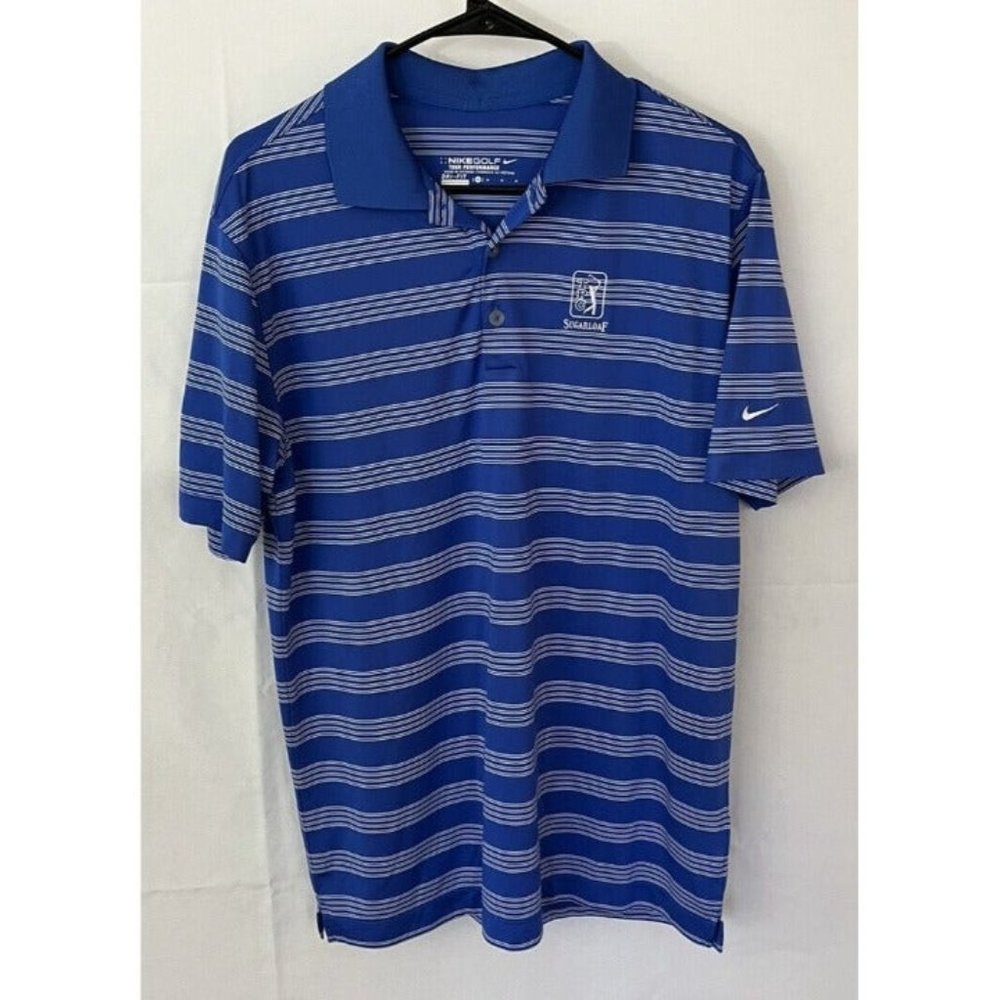 Nike Golf Tour Performance Polo Shirt Mens Medium Blue Striped DRI-FIT Sugarloaf